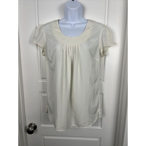 Lands’ End Cream Short Sleeve Pleated Front Blouse Women’s Size 4 - Picture 1 of 7